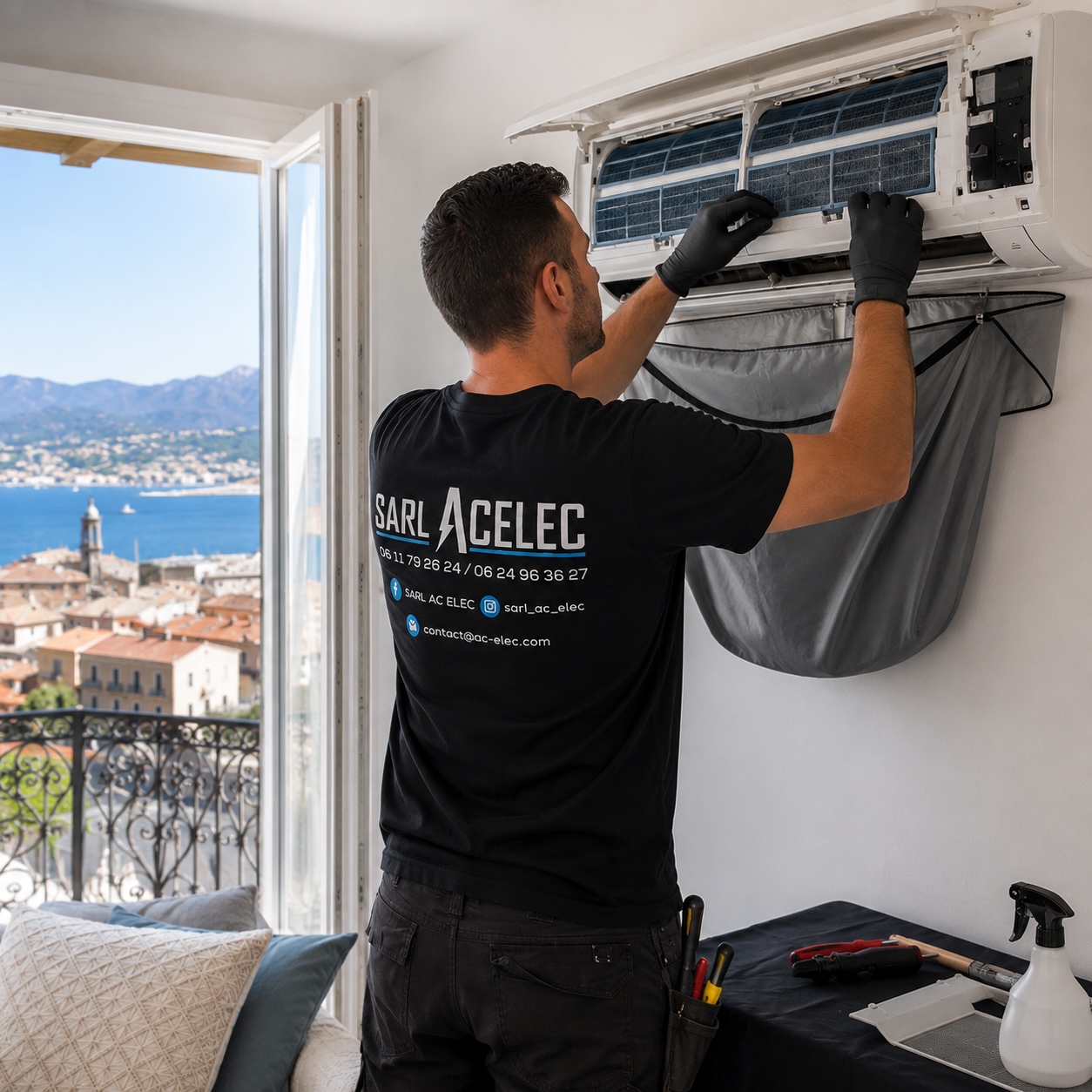 artisan ACELEC assurant l'entretien d'une climatisation à Bastia