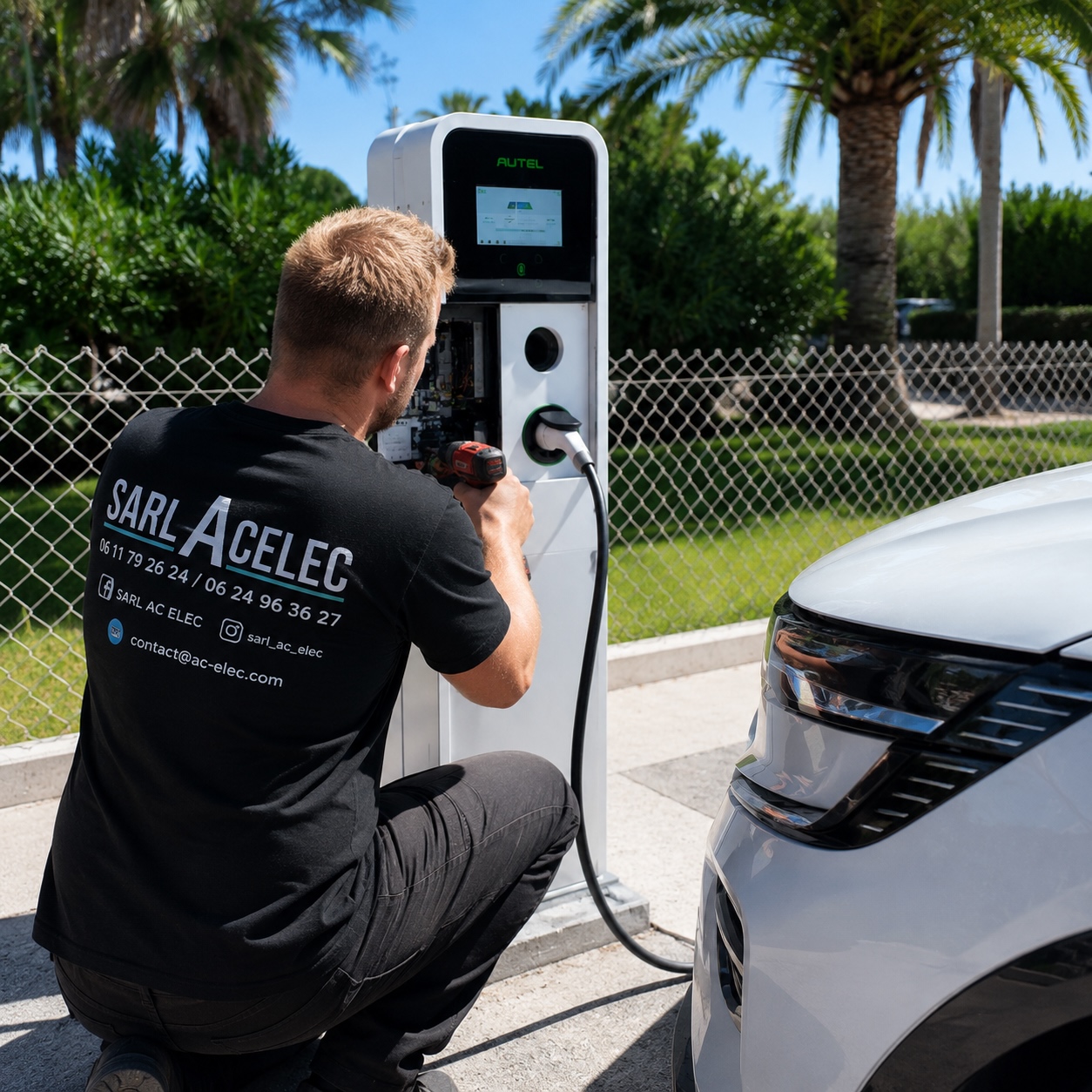 installateur IRVE posant une borne de recharge à Bastia